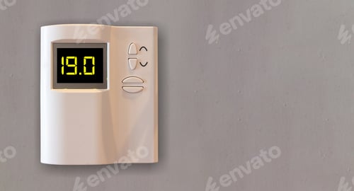 Preview: Energy saving temperature. Home thermostat to 19 Celsius degrees.
