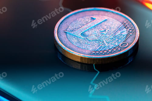 Preview: Euro coin on stock chart. Financial investment concept