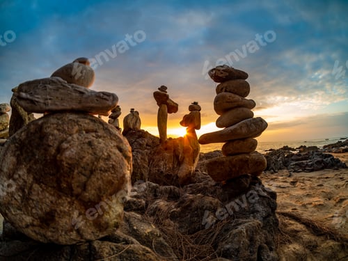 Preview: Zen stacked stones at the beach