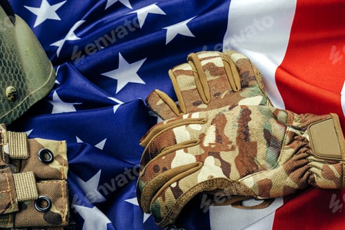 Preview: Military ammunition on US flag close up
