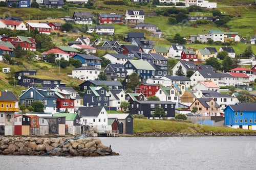 Preview: Picturesque colorful village of Vestmanna in Feroe islands. Denmark