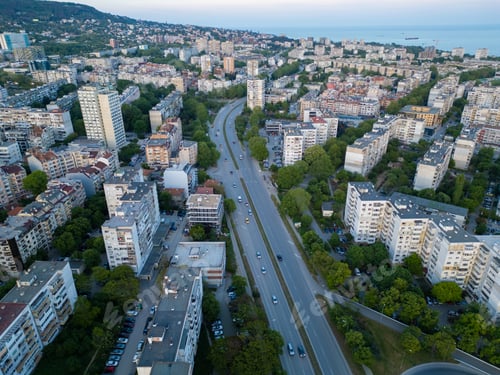 Preview: Aerial view from a drone to a road traffic in the Varna city