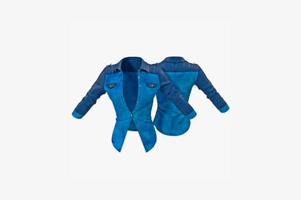 Preview: Denim jacket with high collar, zipper, and brand patch