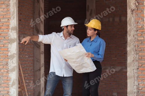 Preview: Architects and engineers work together to assess the residential home construction site's progress