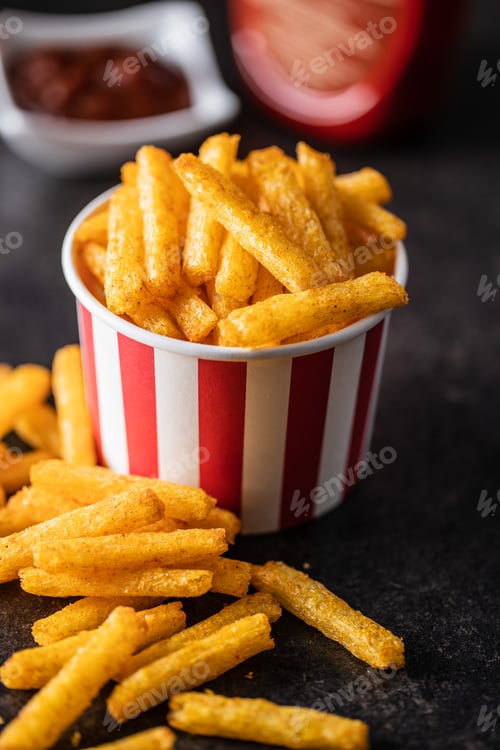 Preview: French fries. Salted snack. Potato chips.