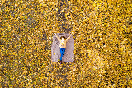 Preview: Girl lying on carpet of leaves