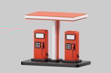 Preview: Gas station with two red pumps and canopy