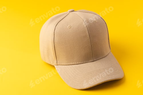 Preview: Cream baseball cap and copy space on yellow background