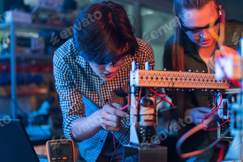 Preview: Teens doing experiments in robotics in a laboratory