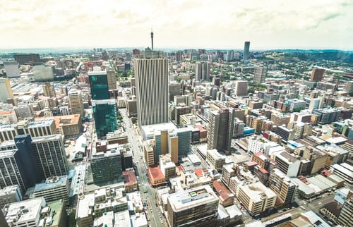 Preview: Aerial view of skyscrapers cityscape in business district of Johannesburg