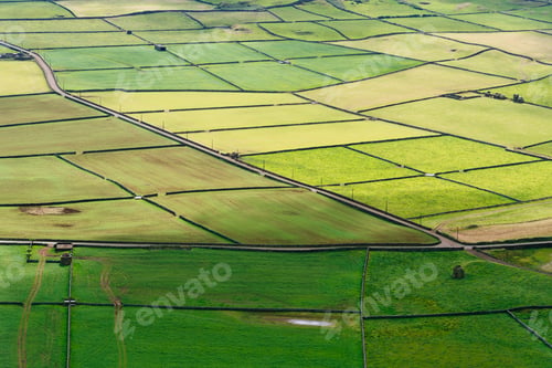 Preview: Panoramic aerial view of traditional rural farmland in Terceira Island