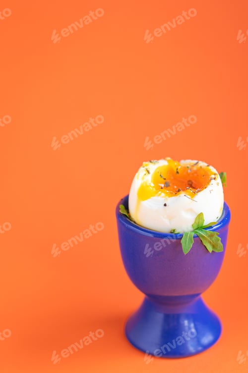 Preview: Egg Breakfast Boiled Liquid Yolk Protein Eggs Stand Snack Meal Copy Space Food Background Rustic