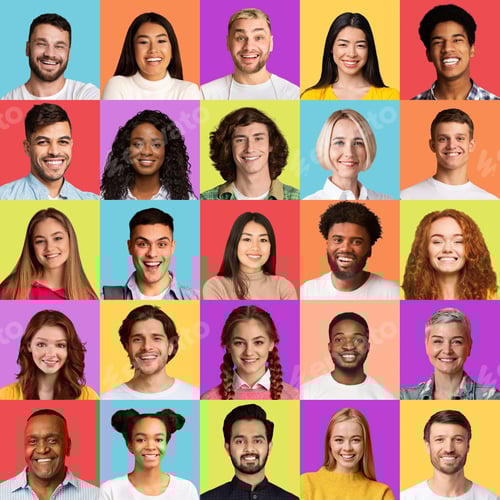 Preview: Mixed Men And Women Posing Over Colorful Backgrounds, Collage, Square