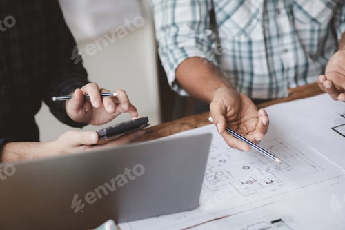 Preview: Group architects and engineers are in a meeting to discuss and inspect the house designs to meet the
