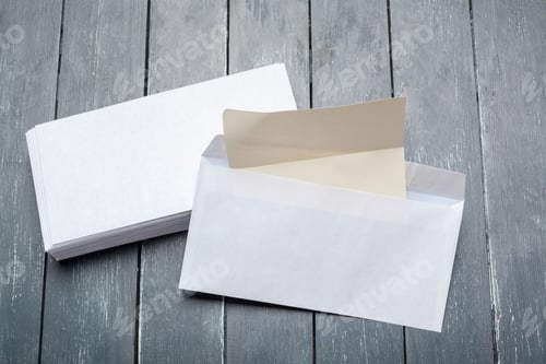Preview: Photo of blank envelope on a wooden background