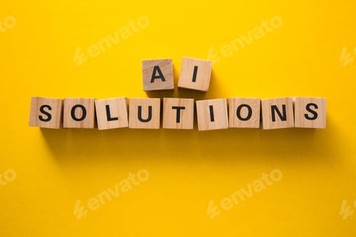 Preview: Ai solutions represented by wooden cubes on yellow background