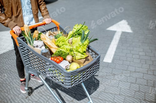 Preview: Riding shopping cart full of food