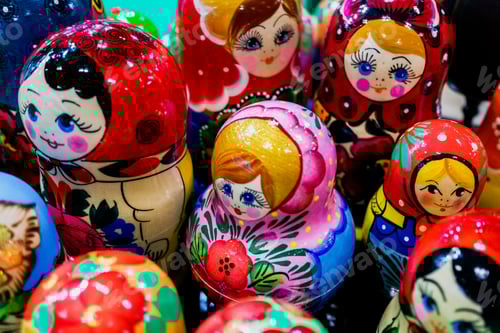 Preview: Beautiful wooden Russian-style matryoshka dolls.