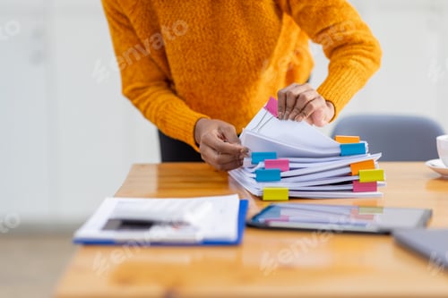 Preview: Business Documents, Auditor businesswoman checking searching document legal prepare paperwork or