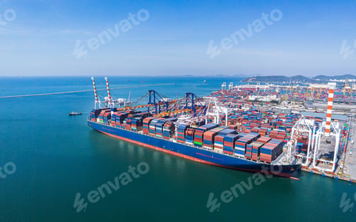 Preview: Aerial top view containers ship cargo business commercial trade logistic and transportation of inter