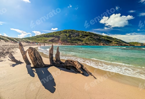Preview: Aerial drone view of Menorca beach at cala de Algariens, Spain