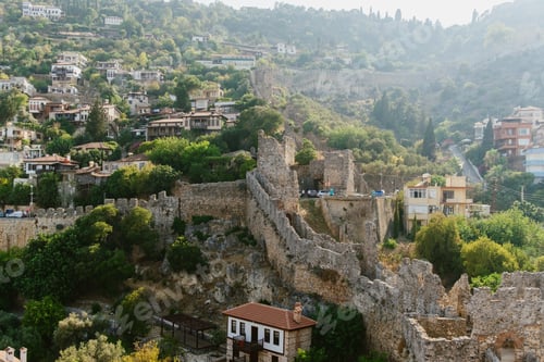 Preview: Ancient Castle Ruins Overlooking Mediterranean Village