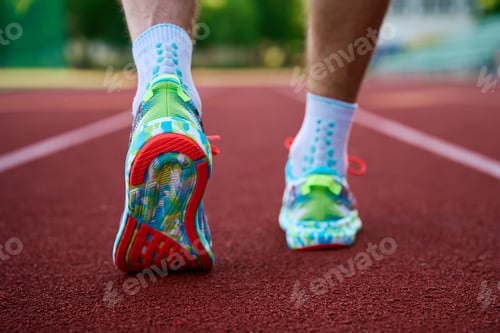 Preview: Runner athlete wearing running shoes at racing track