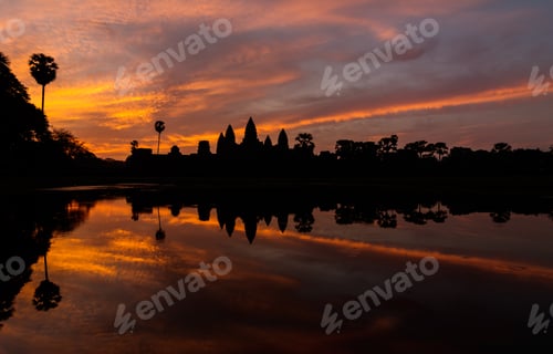 Preview: Silhouette of Angkor Wat sunrise at Siem Reap. Cambodia