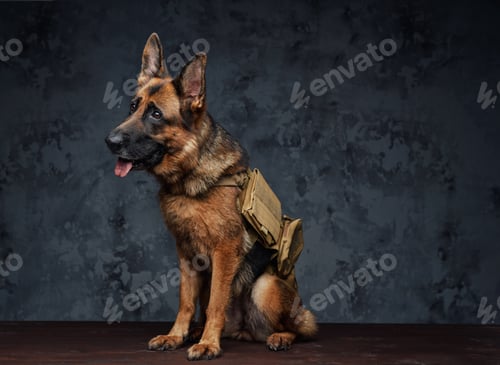 Preview: Dog traveler german shepherd breed with backpack