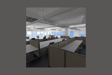 Preview: Office interior with pendant lighting and cubicles