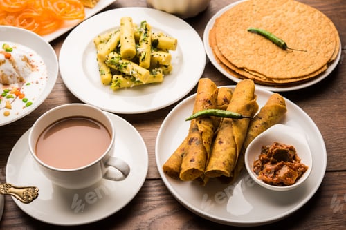 Preview: Group of Gujarati snacks food from India
