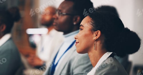 Preview: Business people, crowd and listening for conference, presentation and global seminar with diversity