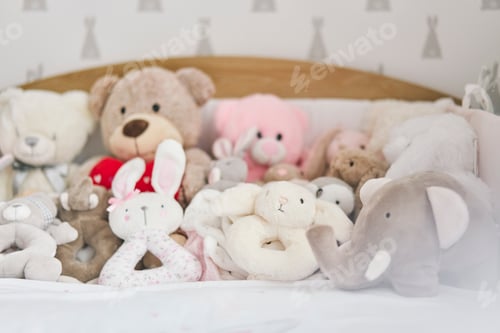 Preview: A cozy collection of plush friends ready for a child's embrace.