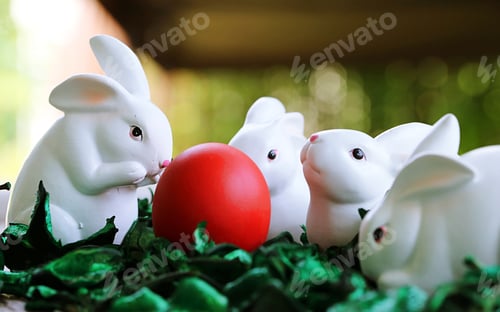 Preview: Easter eggs and white bunny ackground