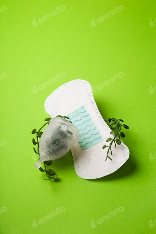 Preview: Menstrual cup and Feminine hygiene pads. Sustainable period, zero waste.