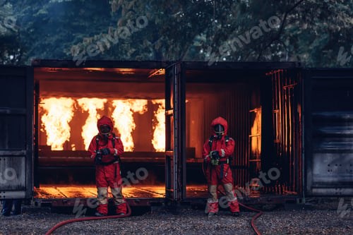 Preview: Firefighter Concept. Several firefighters go offensive for a fire attack.