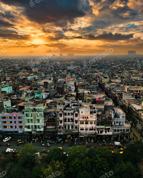 Preview: Amazing View from Minar of Jama Masjid showing lovely sunset.