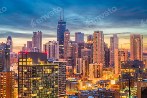 Preview: Chicago, Illinois, USA Skyline at Dusk
