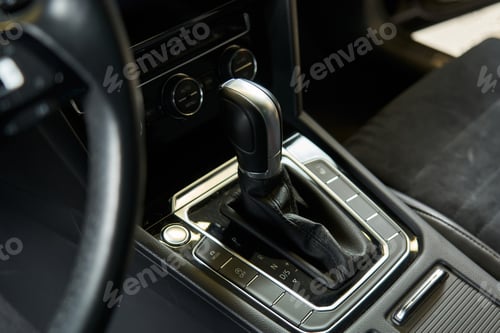 Preview: car center console with automatic transmission mode selection lever, start stop button, control