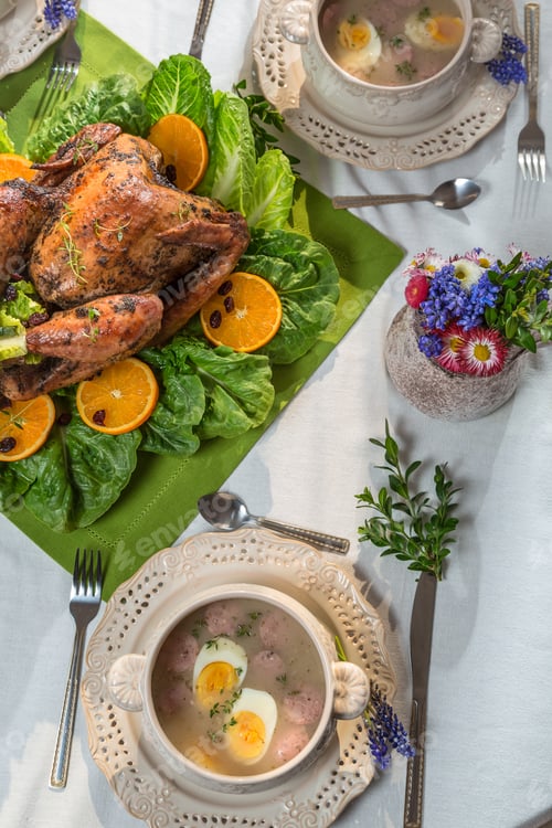 Preview: Roasted turkey served with sour soup on spring dinner