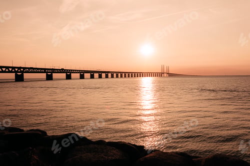 Preview: Silhouette of Oresundsbron bridge at sunset
