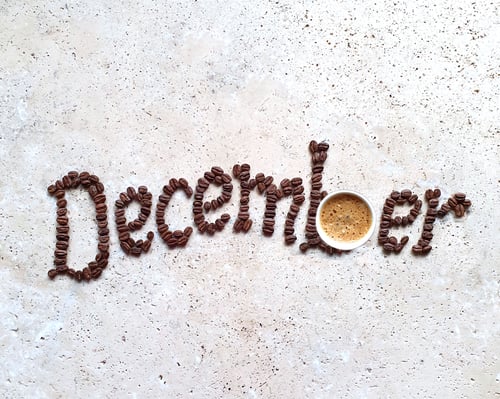 Preview: December,text made with coffee beans on stone table