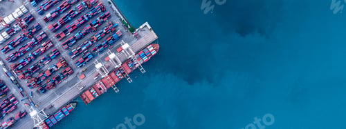 Preview: Aerial view of container cargo ship at sea port terminal, Container cargo ship in import export