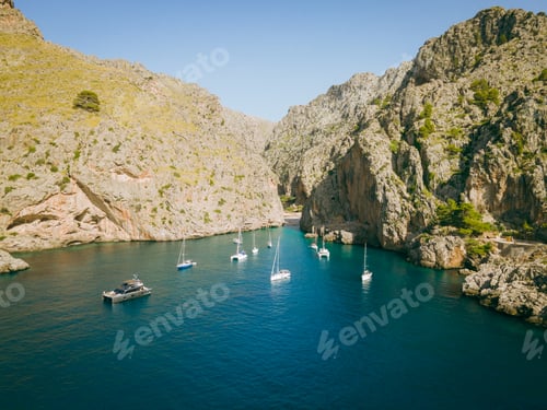 Preview: Sa Calobra Hidden Beach with Yachts, Mallorca, Spain