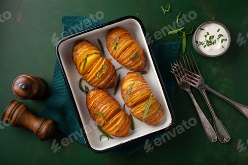 Preview: baked hasselback potato with cheddar cheese and rosemary