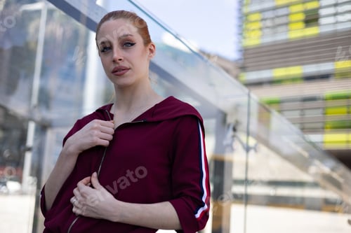 Preview: Young woman with red hair in urban environment