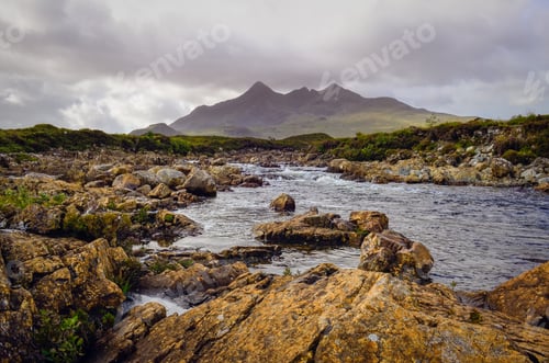 Preview: Landscape of Cuillin hills and river, Scottish highlands