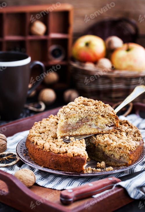 Preview: Delicious Apple Crumble Cake with Nuts and Coffee