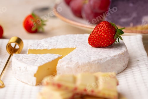 Preview: Soft cheese, strawberry and white chocolate close up