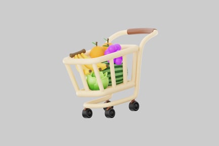 Preview: Cartoon shopping cart with food